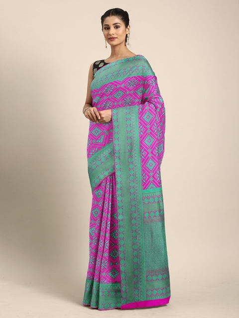 

KALINI Pink & Green Silk Blend Woven Design Patola Saree
