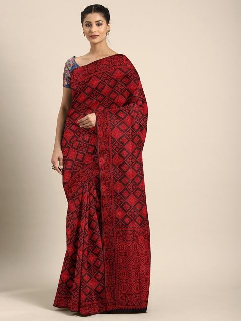 

KALINI Red & Black Silk Blend Woven Design Patola Saree