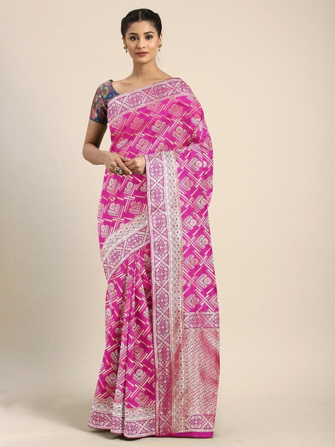 

KALINI Pink & Gold-Toned Silk Blend Woven Design Kanjeevaram Saree