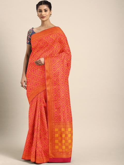 

KALINI Mustard Yellow & Pink Silk Blend Woven Design Patola Saree