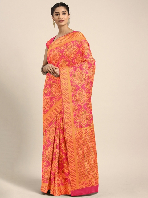 

KALINI Mustard Yellow & Pink Silk Blend Woven Design Patola Saree
