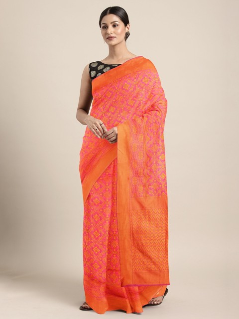

KALINI Pink & Yellow Silk Blend Woven Design Patola Saree