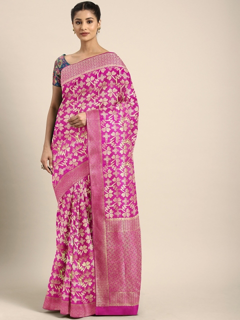 

KALINI Pink & Golden Silk Blend Woven Design Kanjeevaram Saree