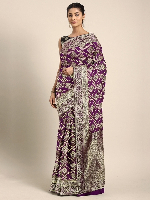 

KALINI Purple & Gold-Toned Silk Blend Woven Design Kanjeevaram Saree