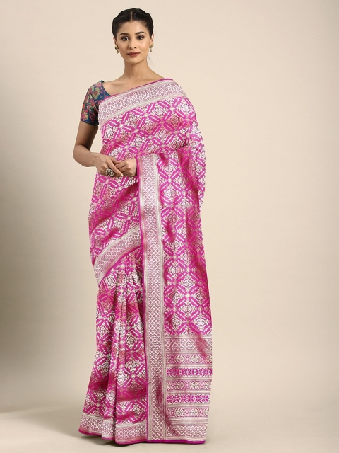 

KALINI Pink & Golden Silk Blend Woven Design Kanjeevaram Saree