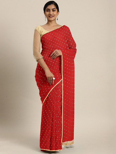 

KALINI Red & Golden Poly Chiffon Embellished Saree