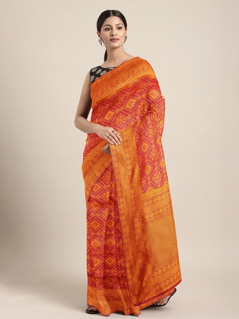 

KALINI Rust Red & Mustard Yellow Silk Blend Woven Design Patola Saree