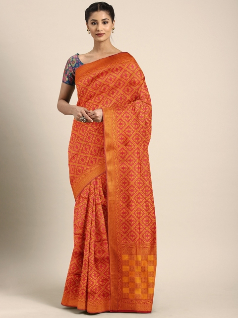

KALINI Mustard Yellow & Red Silk Blend Woven Design Patola Saree