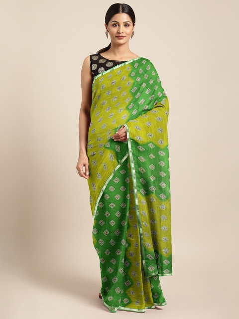

KALINI Green & Yellow Poly Chiffon Printed Bandhani Saree