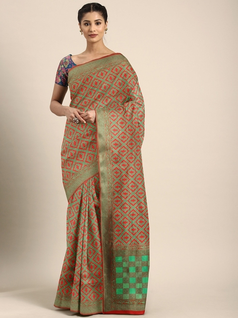 

KALINI Green & Maroon Silk Blend Woven Design Patola Saree