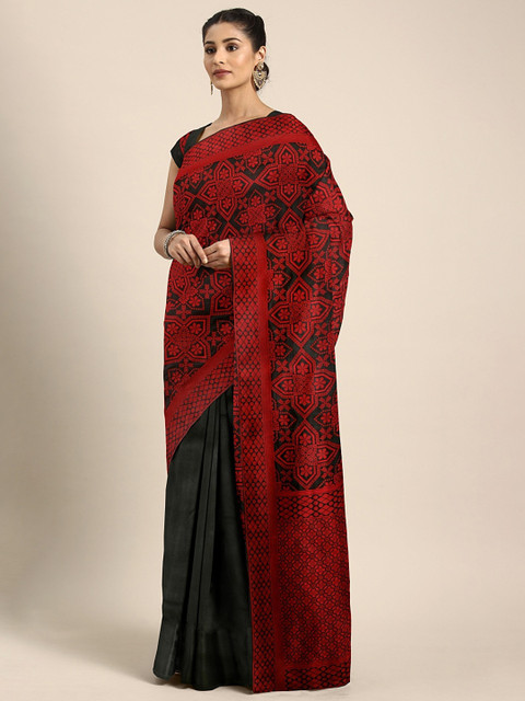 

KALINI Black & Maroon Silk Blend Woven Design Patola Saree