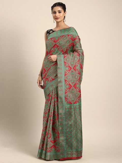 

KALINI Green & Red Lichi Silk Woven Design Patola Saree