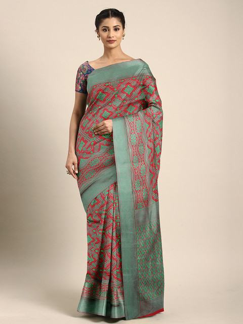 

KALINI Maroon & Green Silk Blend Woven Design Patola Saree
