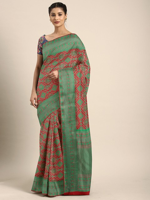 

KALINI Maroon & Green Silk Blend Woven Design Patola Saree
