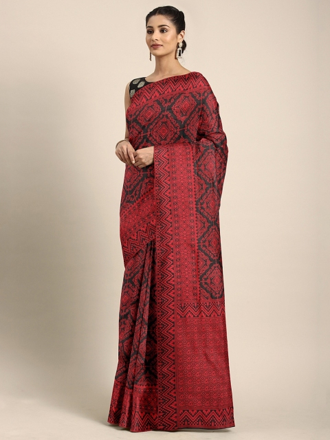 

KALINI Red & Black Lichi Silk Woven Design Kanjeevaram Saree
