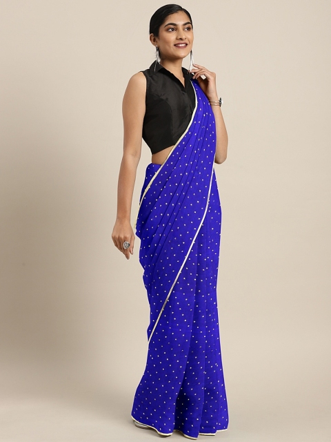 

KALINI Blue & Golden Poly Chiffon Embellished Pochampally Saree