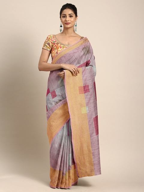 

KALINI Pink & Beige Linen Blend Digital Printed Pochampally Celebrity Saree