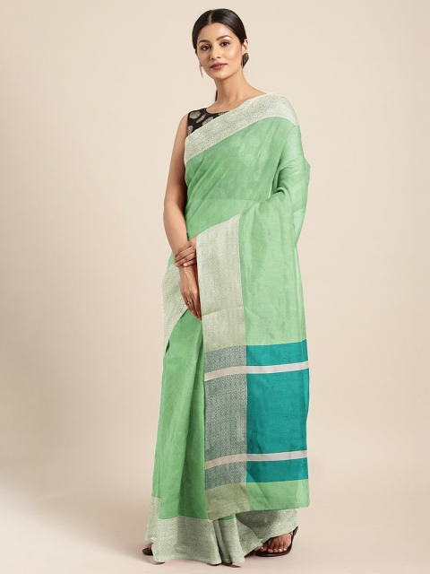 

KALINI Green Cotton Blend Solid Dharmavaram Saree