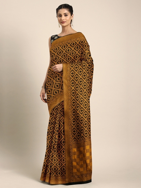 

KALINI Mustard Yellow & Black Silk Blend Woven Design Patola Saree