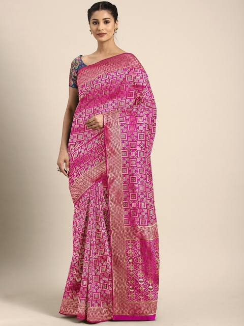 

KALINI Pink & Gold-Toned Silk Blend Woven Design Kanjeevaram Saree