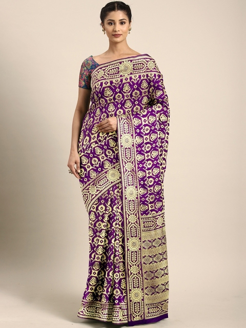 

KALINI Purple & Golden Silk Blend Woven Design Kanjeevaram Saree