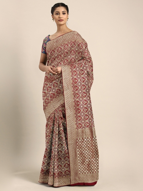 

KALINI Maroon & Gold-Toned Silk Blend Woven Design Patola Saree