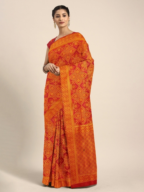 

KALINI Maroon & Orange Silk Blend Woven Design Patola Saree