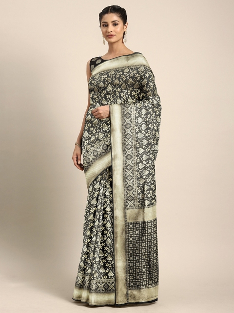 

KALINI Black & Gold-Toned Silk Blend Woven Design Kanjeevaram Saree