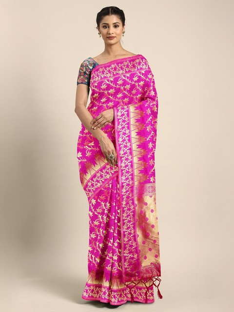 

KALINI Pink & Gold-Coloured Silk Blend Woven Design Banarasi Celebrity Saree