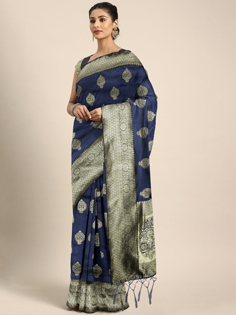 

KALINI Navy Blue Silk Blend Woven Design Banarasi Saree