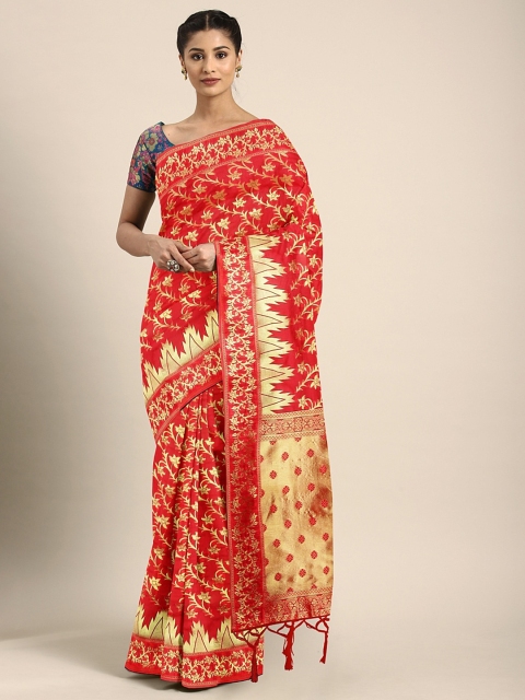 

KALINI Red & Gold-Toned Silk Blend Woven Design Banarasi Saree