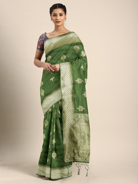 

KALINI Green & Gold-Toned Silk Blend Woven Design Banarasi Saree