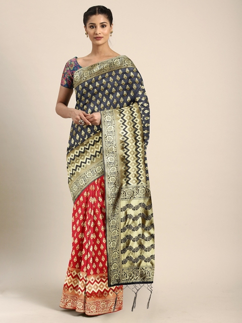 

KALINI Black & Gold-Toned Silk Blend Woven Design Banarasi Saree