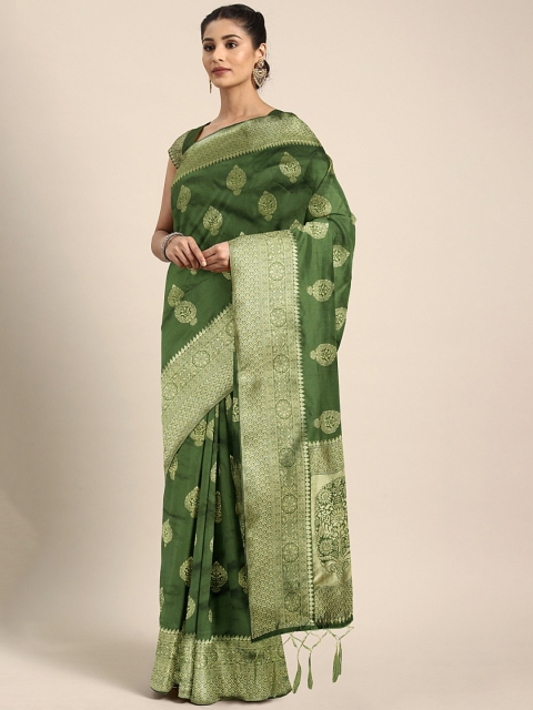 

KALINI Green & Gold-Toned Silk Blend Woven Design Banarasi Saree