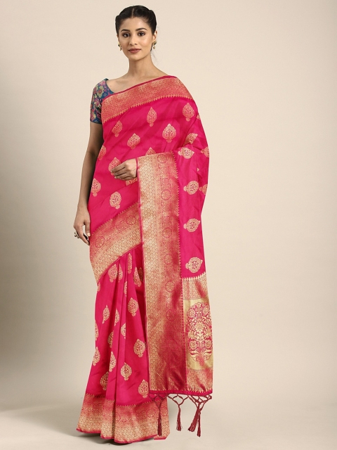 

KALINI Pink & Gold-Toned Silk Blend Woven Design Banarasi Saree
