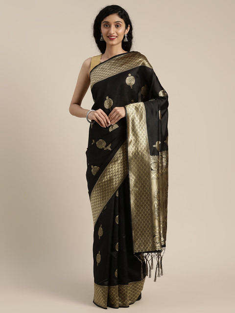 

KALINI Black & Golden Silk Blend Woven Design Banarasi Saree