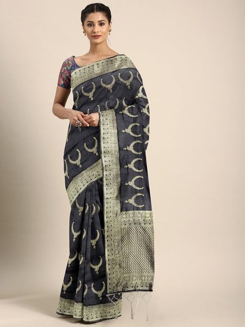 

KALINI Black & Gold-Toned Silk Blend Woven Design Banarasi Saree
