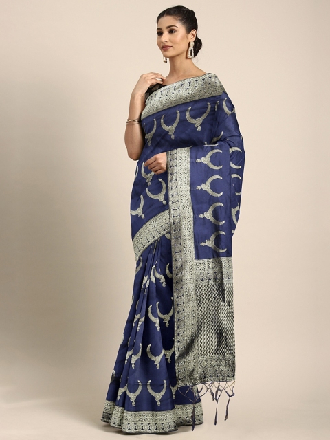 

KALINI Navy Blue Silk Blend Woven Design Banarasi Saree