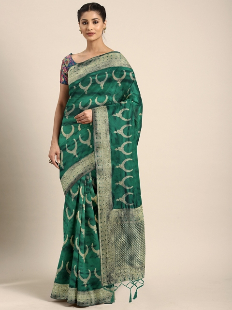 

KALINI Green & Gold-Toned Silk Blend Woven Design Banarasi Saree