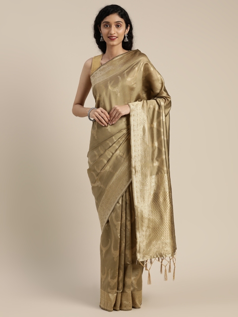

KALINI Olive Brown & Golden Silk Blend Woven Design Banarasi Saree