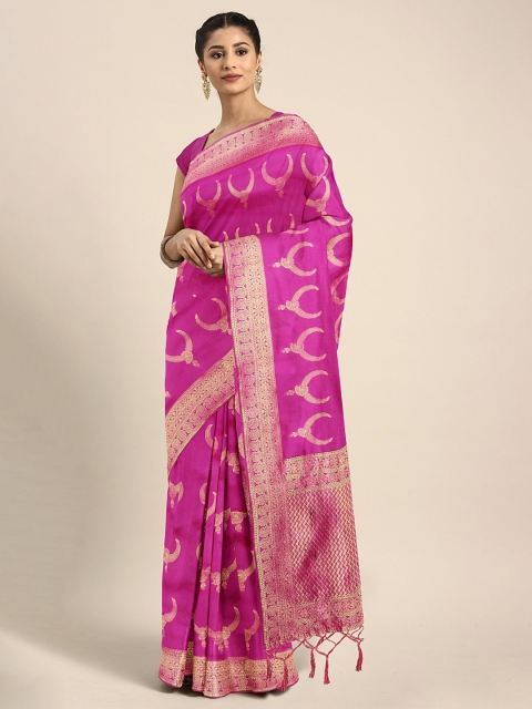 

KALINI Pink Silk Blend Woven Design Banarasi Saree