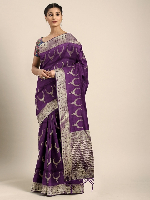 

KALINI Purple & Gold-Toned Silk Blend Woven Design Banarasi Saree