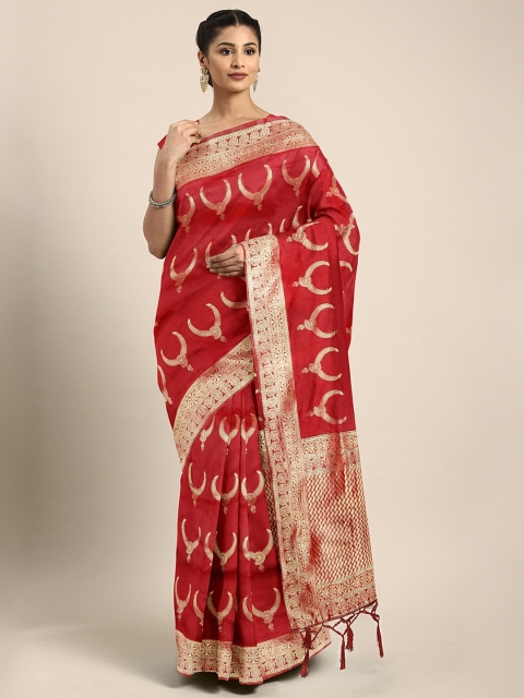 

KALINI Red & Gold-Coloured Silk Blend Woven Design Banarasi Celebrity Saree