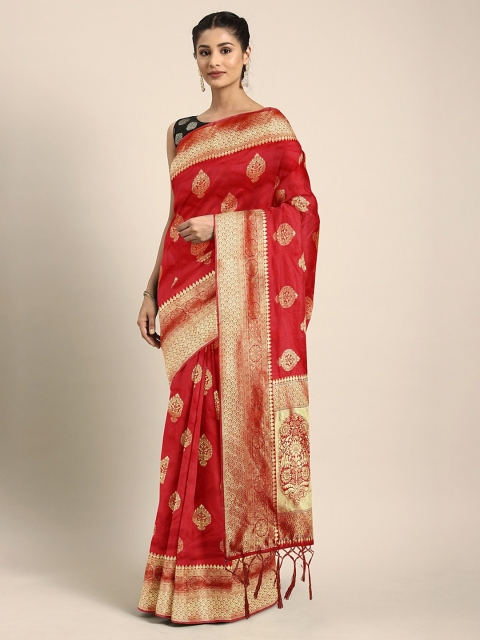 

KALINI Red & Gold-Toned Silk Blend Woven Design Banarasi Saree