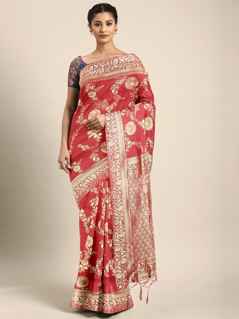 

KALINI Red & Gold-Coloured Silk Blend Woven Design Banarasi Celebrity Saree