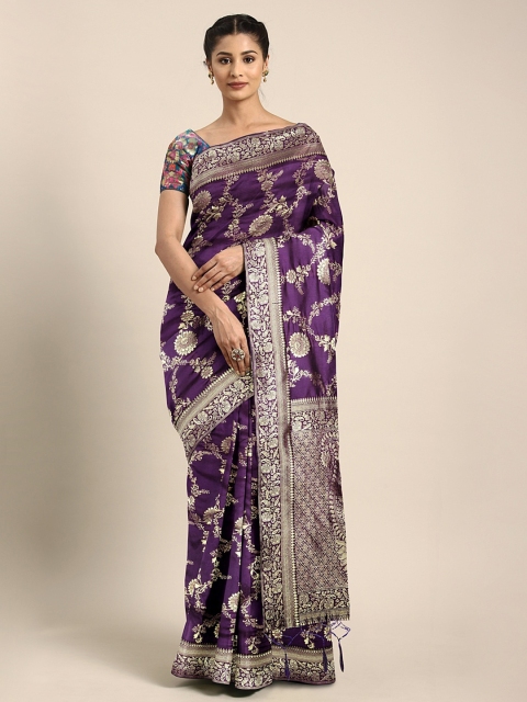 

KALINI Purple & Gold-Toned Silk Blend Woven Design Banarasi Saree