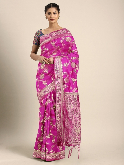 

KALINI Pink & Gold-Toned Silk Blend Woven Design Banarasi Saree