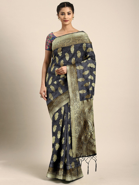 

KALINI Black & Gold-Toned Silk Blend Woven Design Banarasi Saree