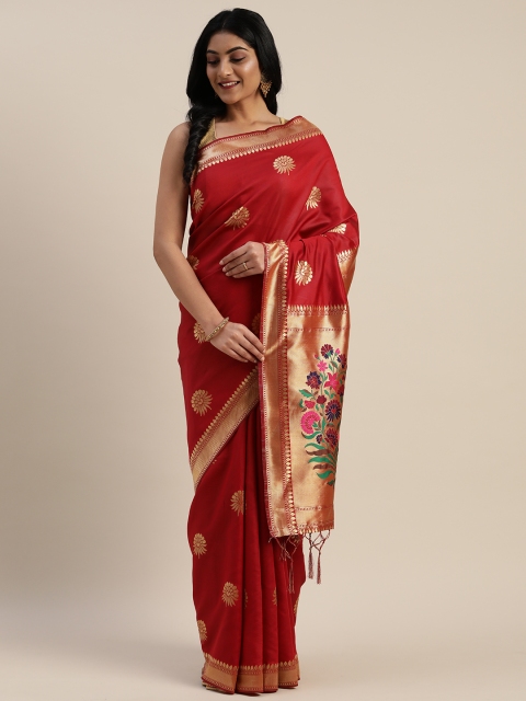 

Mitera Red & Golden Silk Blend Woven Design Saree