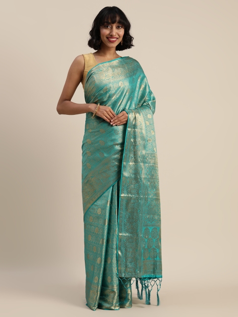 

Mitera Sea Green & Gold-Toned Nylon Woven Design Kanjeevaram Saree